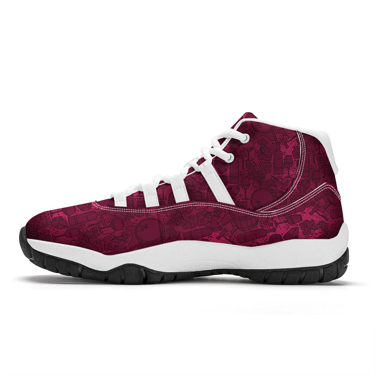 Grape Red Wine Pattern Print White Bball Shoes-grizzshop