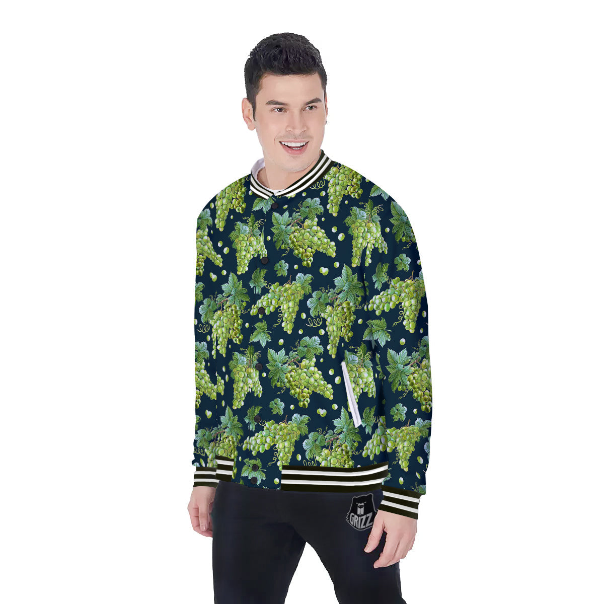 Grape Watercolor Print Pattern Baseball Jacket-grizzshop
