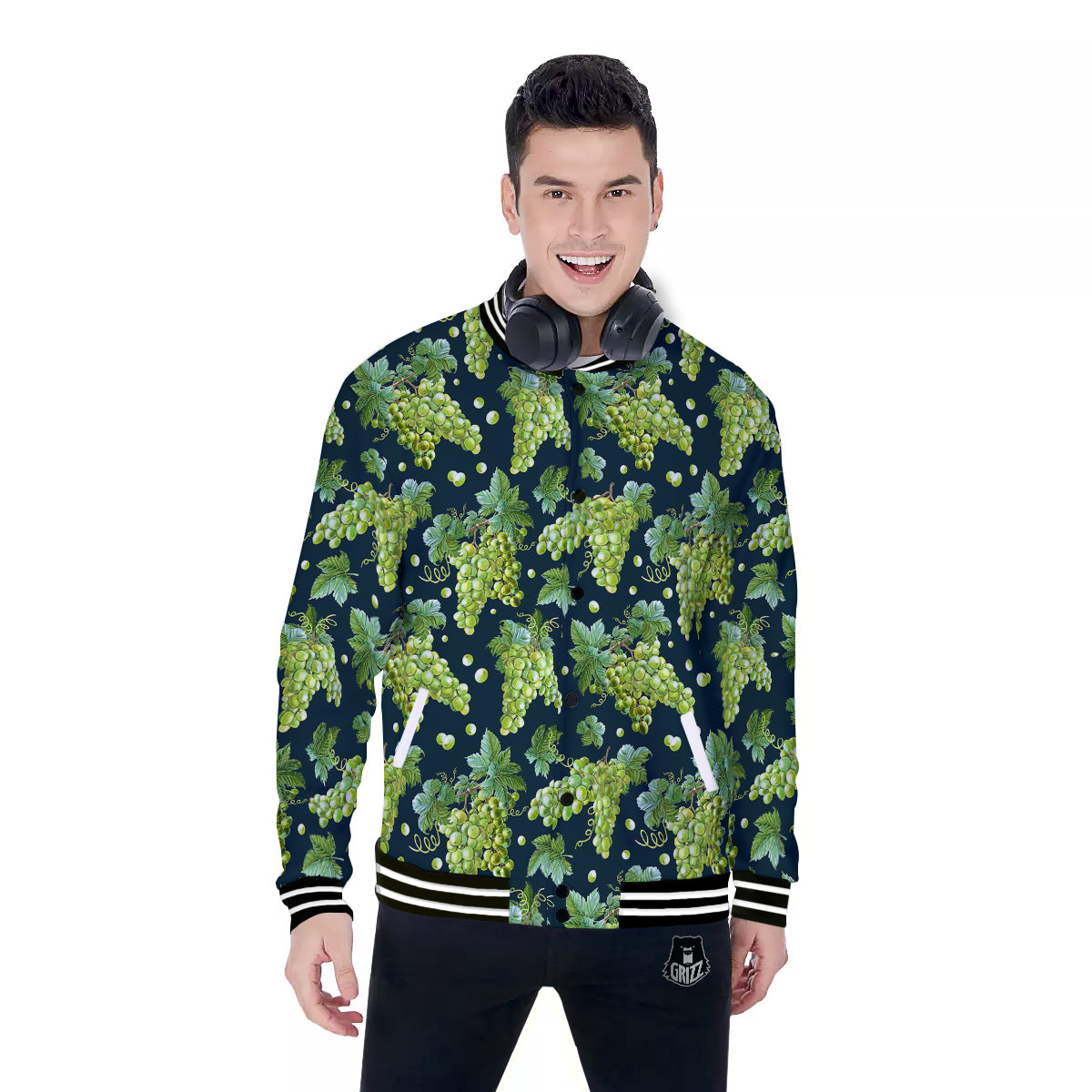 Grape Watercolor Print Pattern Baseball Jacket-grizzshop