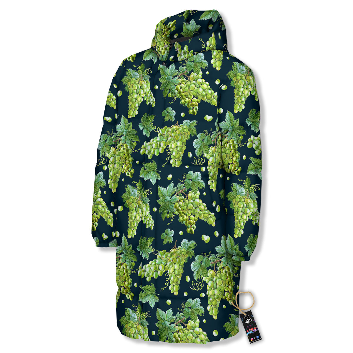 Grape Watercolor Print Pattern Long Down Jacket-grizzshop