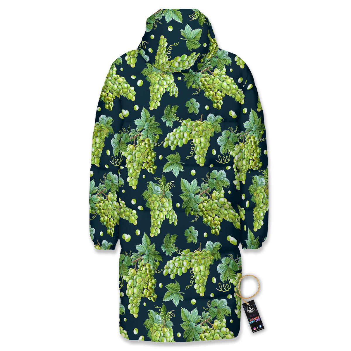 Grape Watercolor Print Pattern Long Down Jacket-grizzshop