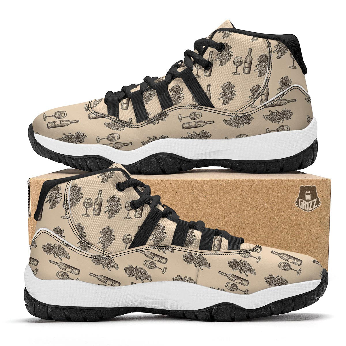 Grape Wine Pattern Print Black Bball Shoes-grizzshop