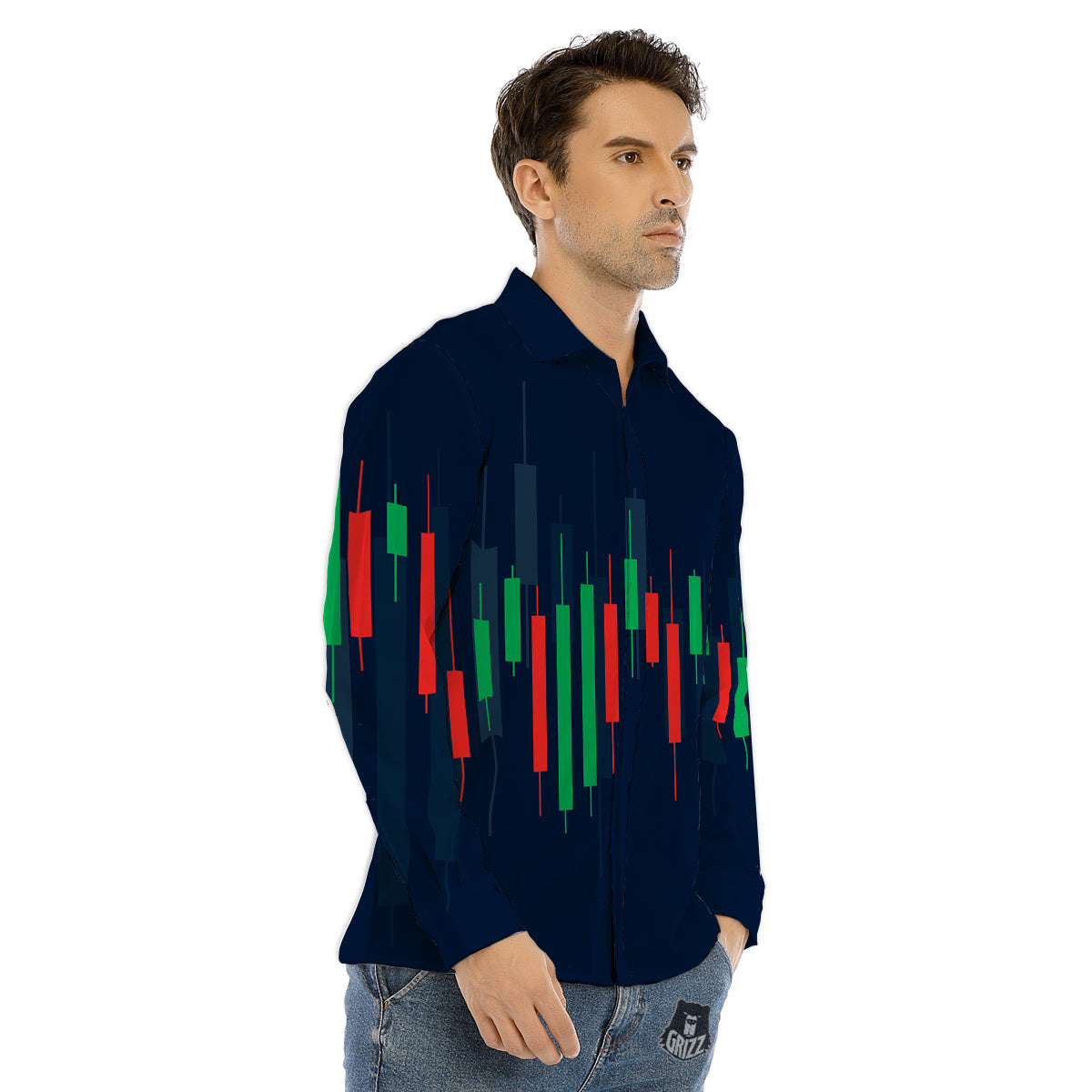 Graph Chart Candlestick Stock Print Men's Dress Shirts-grizzshop