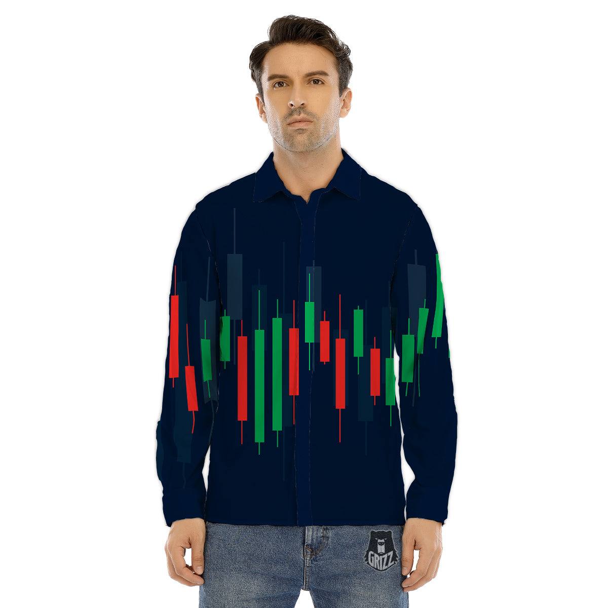 Graph Chart Candlestick Stock Print Men's Dress Shirts-grizzshop