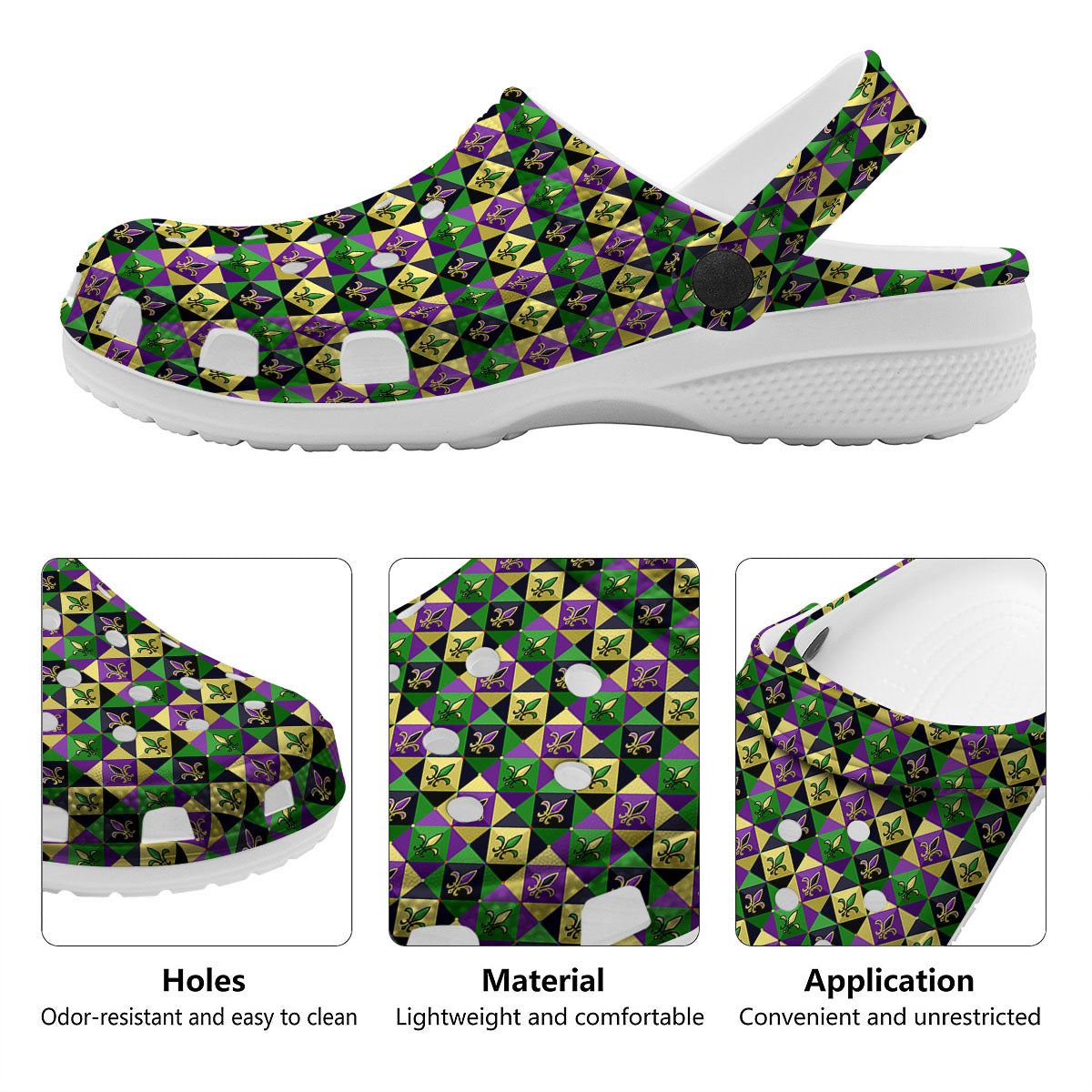 Gras Geometric Mardi Print Pattern Clog-grizzshop
