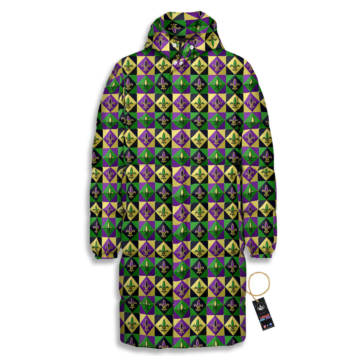 Gras Geometric Mardi Print Pattern Long Down Jacket-grizzshop