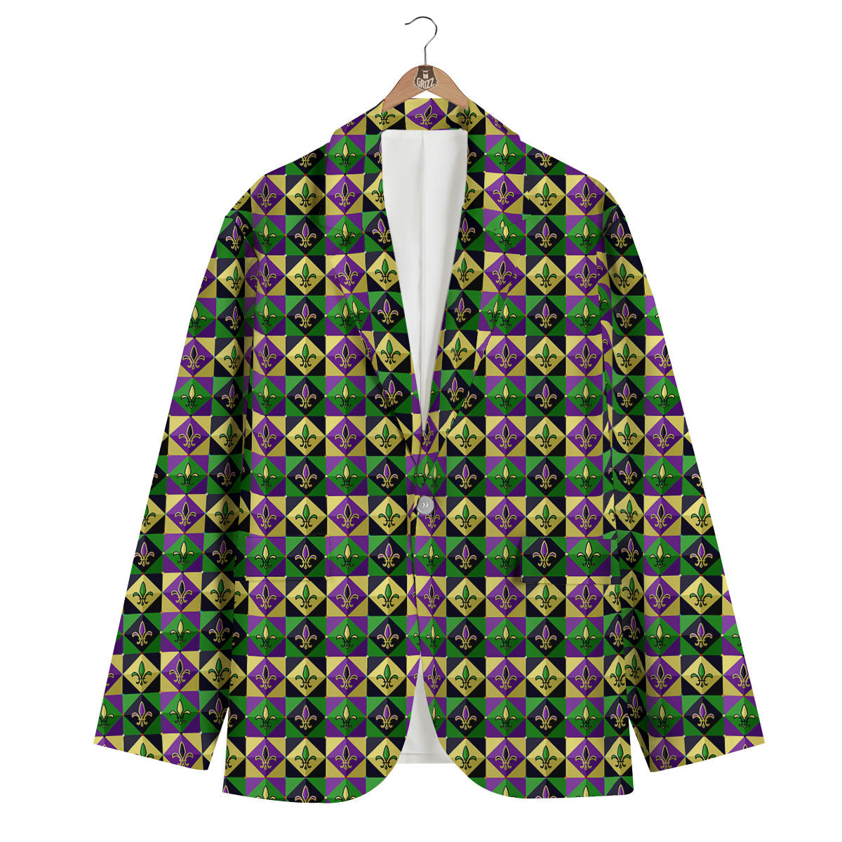Gras Geometric Mardi Print Pattern Men's Blazer-grizzshop