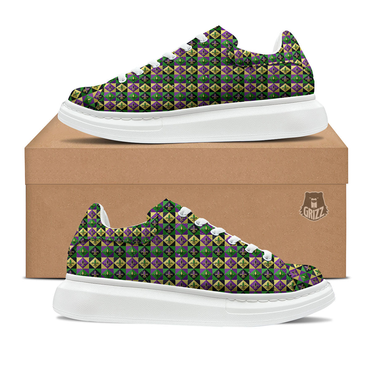 Gras Geometric Mardi Print Pattern Platform Shoes-grizzshop