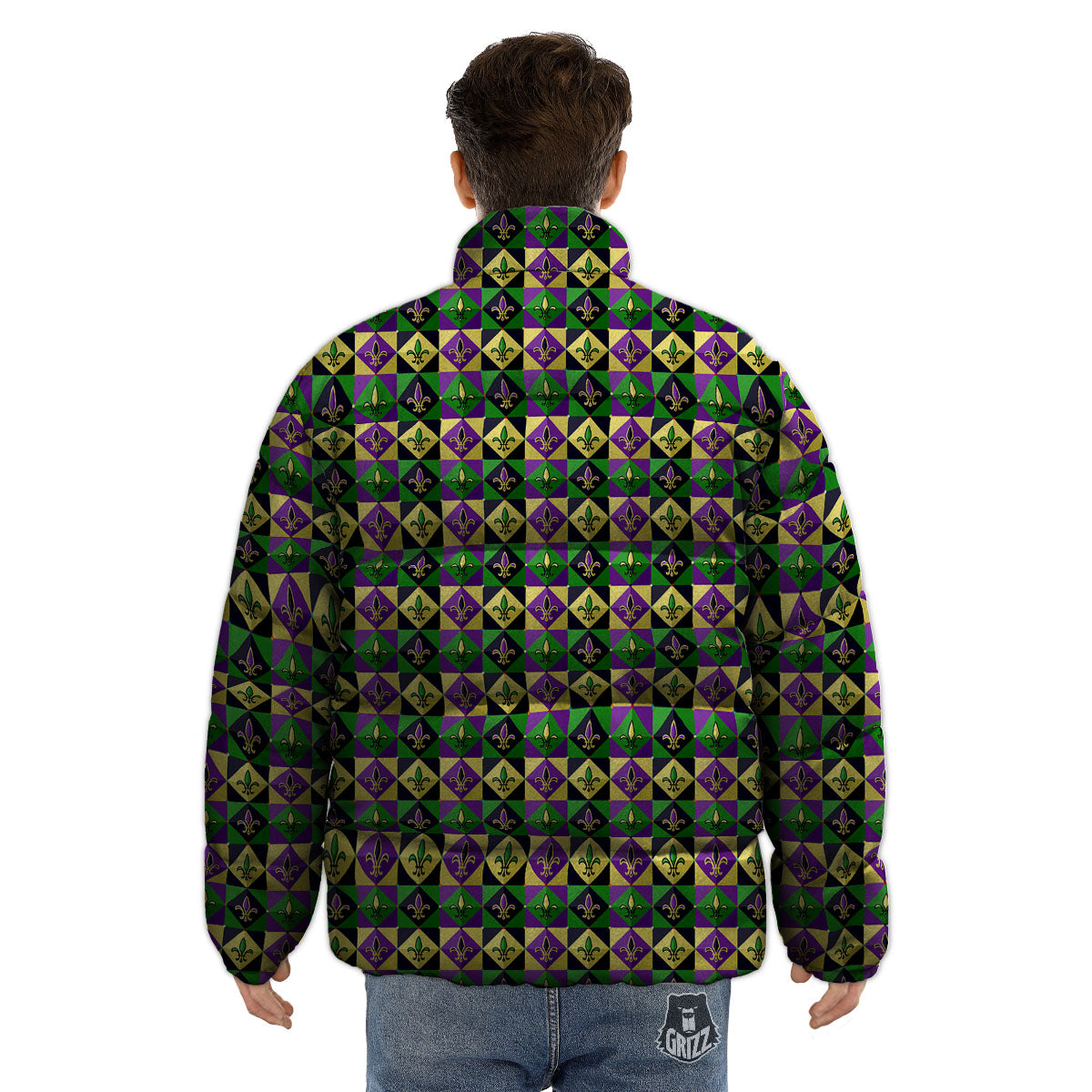 Gras Geometric Mardi Print Pattern Puffer Jacket-grizzshop