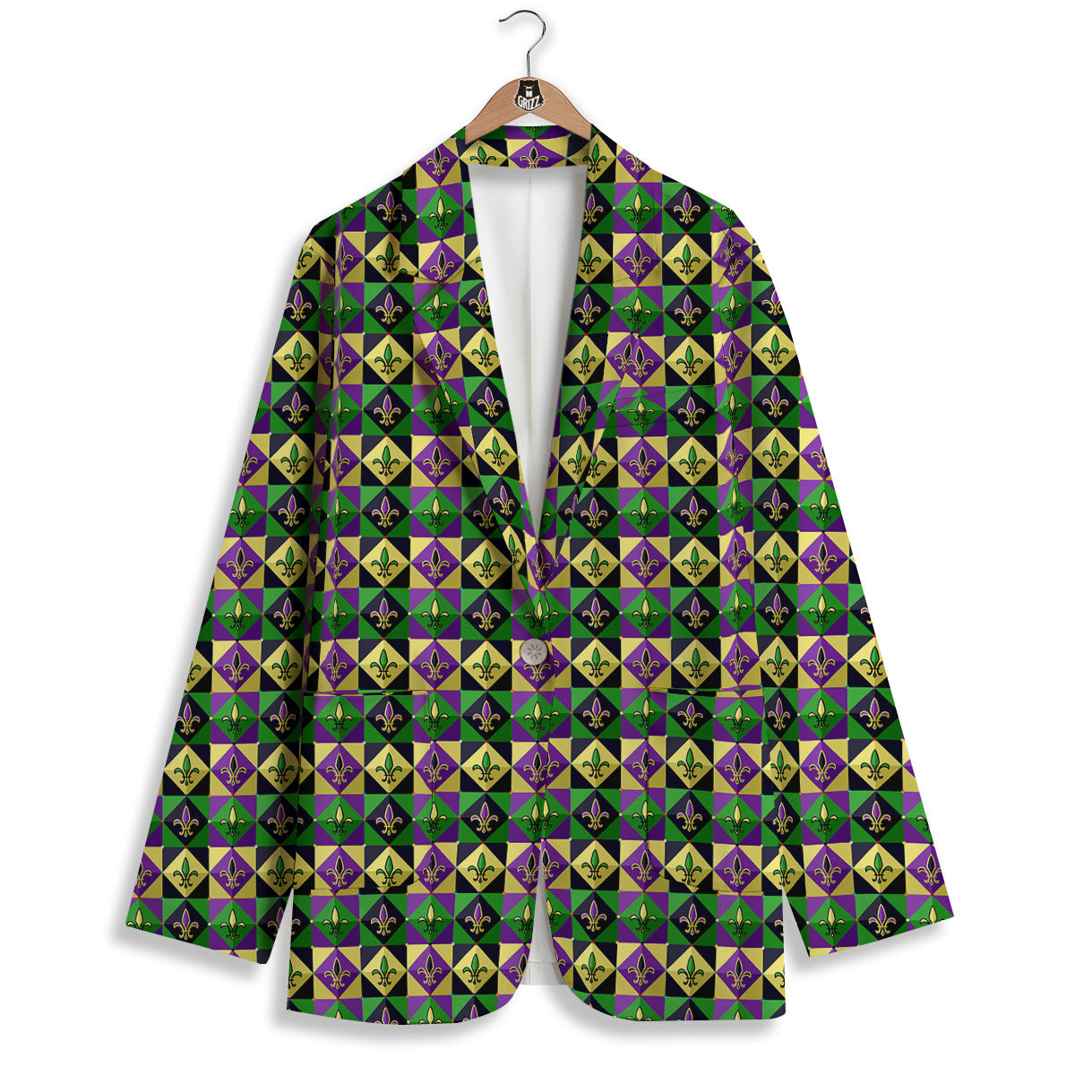 Gras Geometric Mardi Print Pattern Women's Blazer-grizzshop