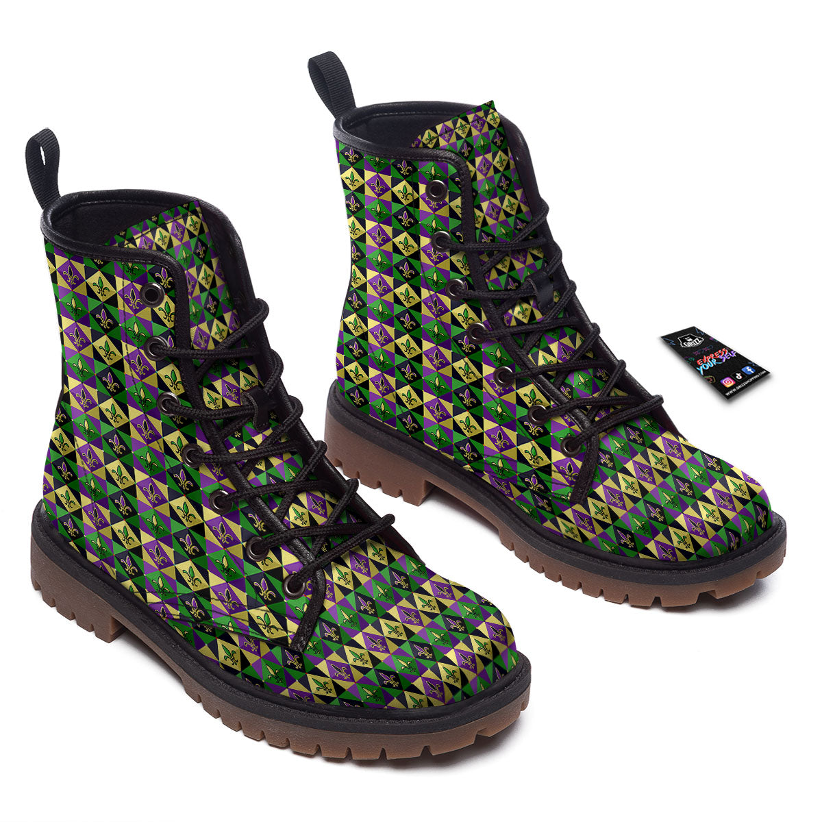 Gras Geometric Mardi Print Pattern Work Boots-grizzshop