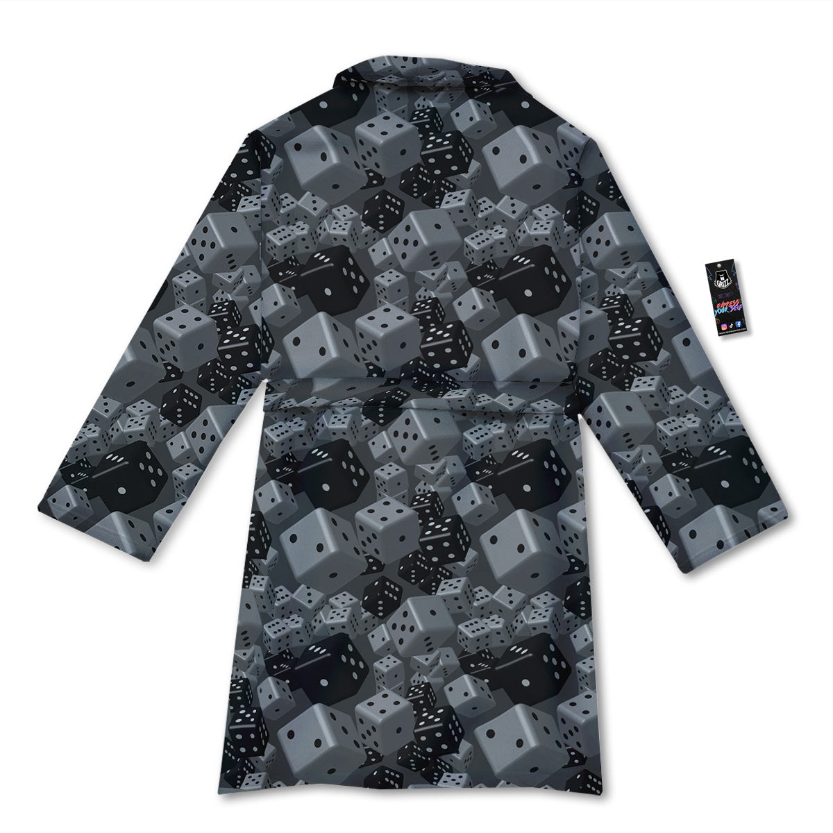 Gray Black 3D Dice Print Pattern Bathrobe-grizzshop