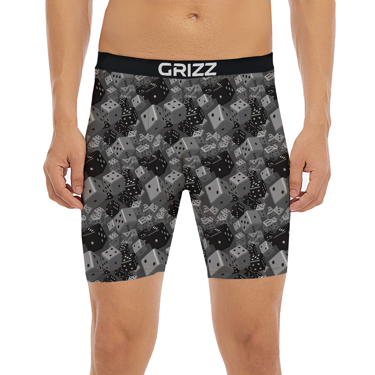 Gray Black 3D Dice Print Pattern Boxer Briefs-grizzshop