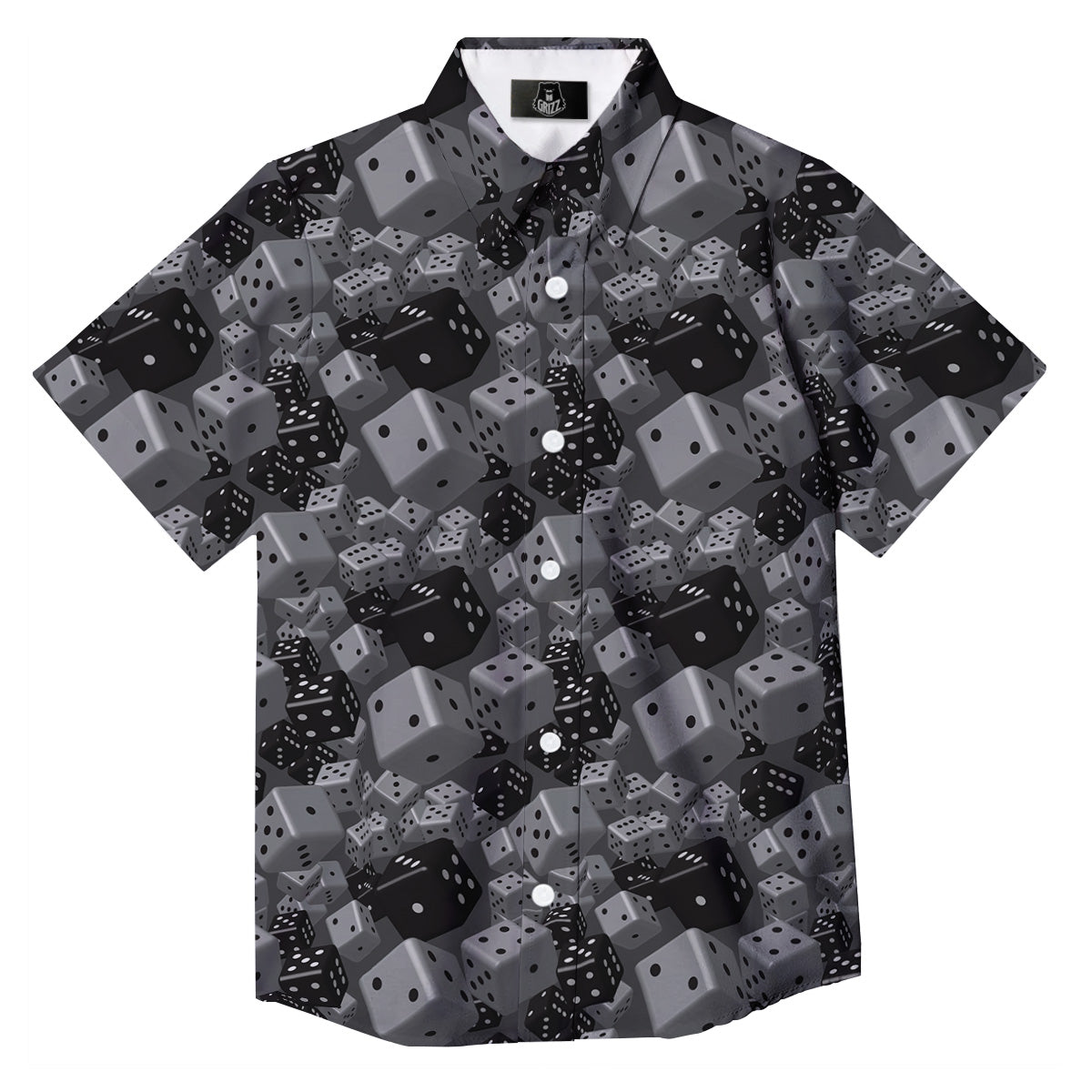 Gray Black 3D Dice Print Pattern Button Up Shirt-grizzshop