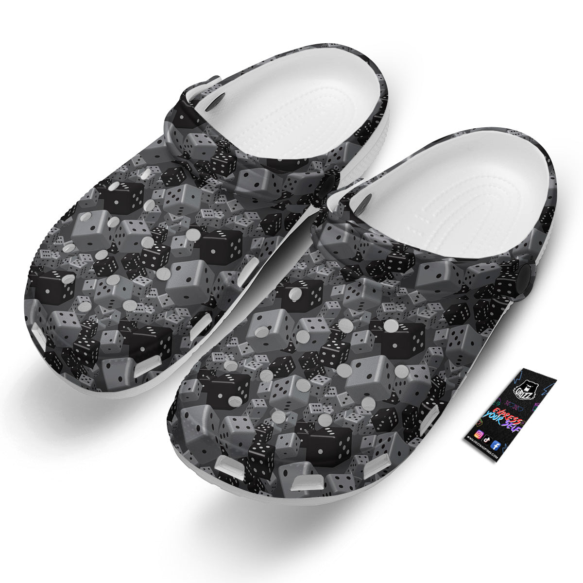 Gray Black 3D Dice Print Pattern Clog-grizzshop