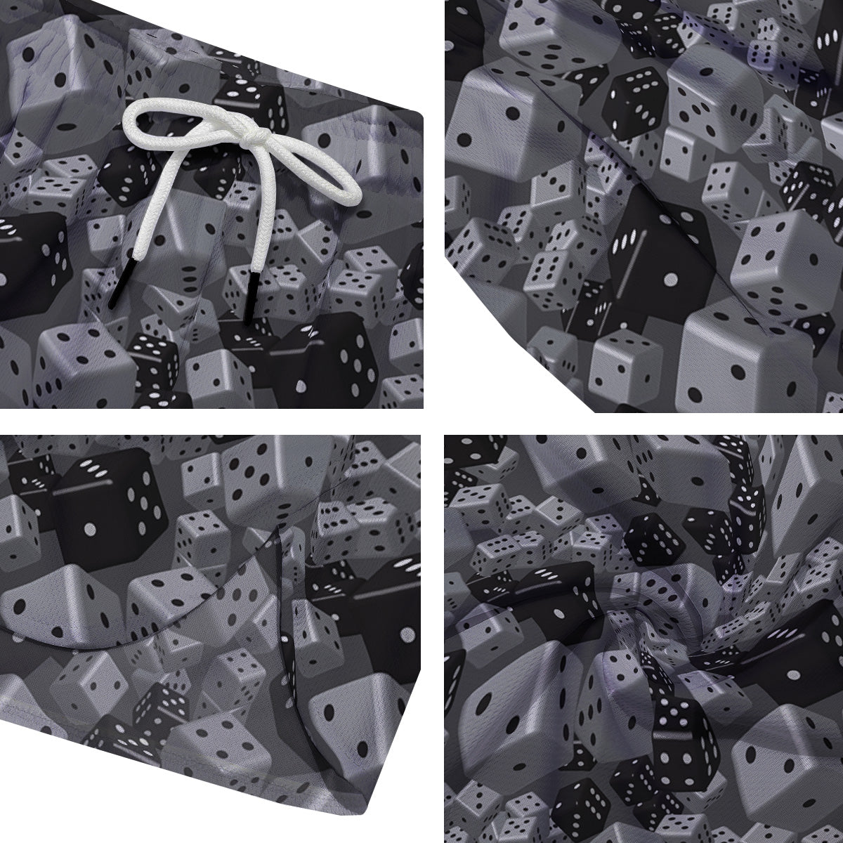 Gray Black 3D Dice Print Pattern Men's Running Shorts-grizzshop