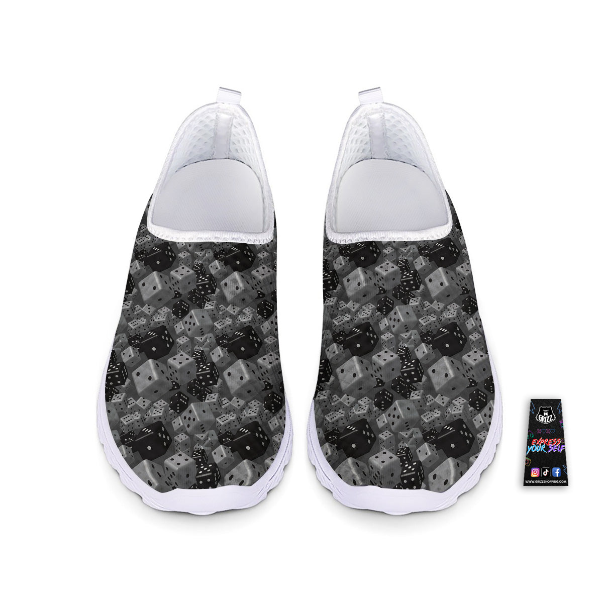 Gray Black 3D Dice Print Pattern Nurse Shoes-grizzshop