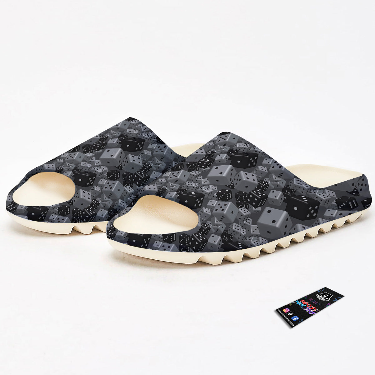 Gray Black 3D Dice Print Pattern Sandals-grizzshop