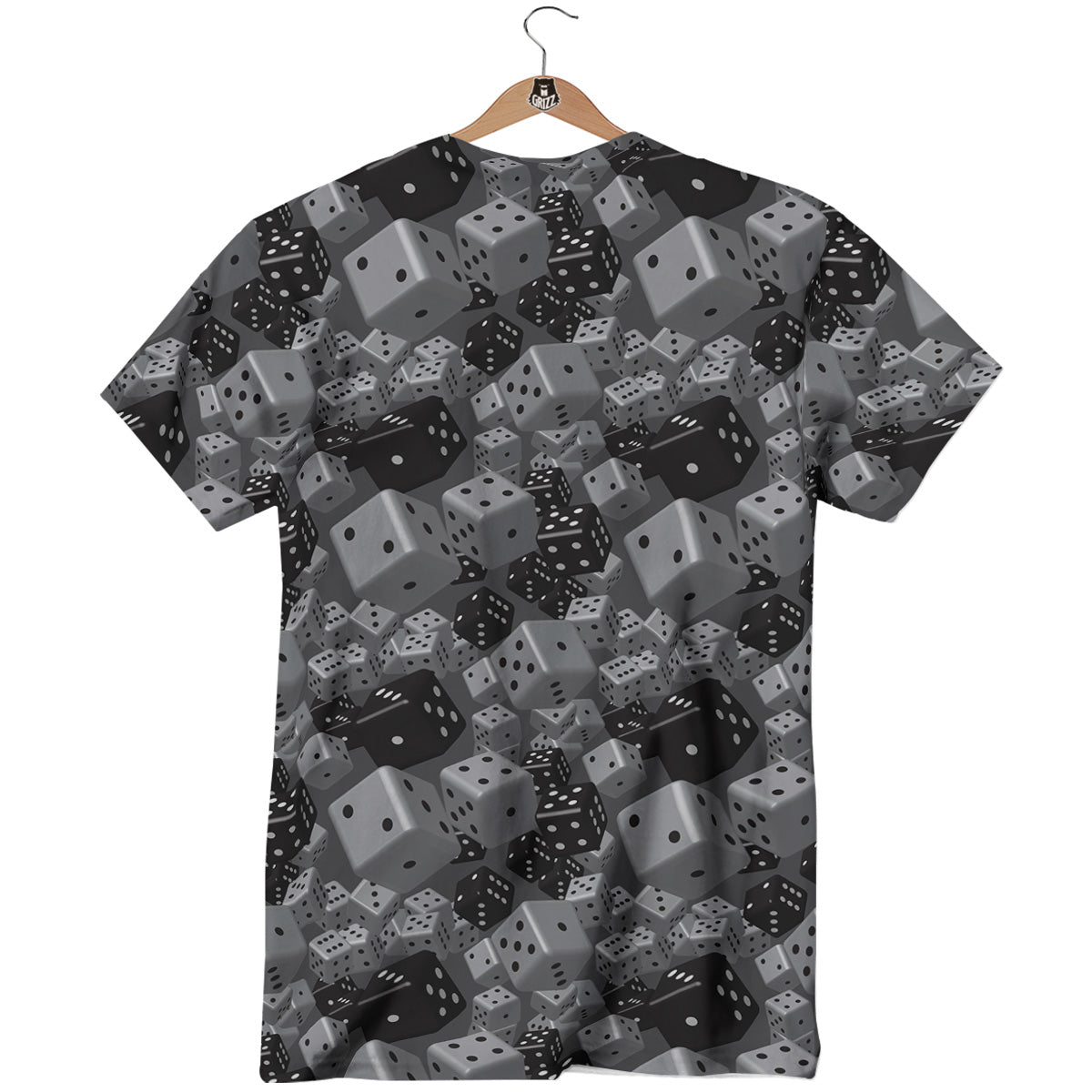 Gray Black 3D Dice Print Pattern T-Shirt-grizzshop