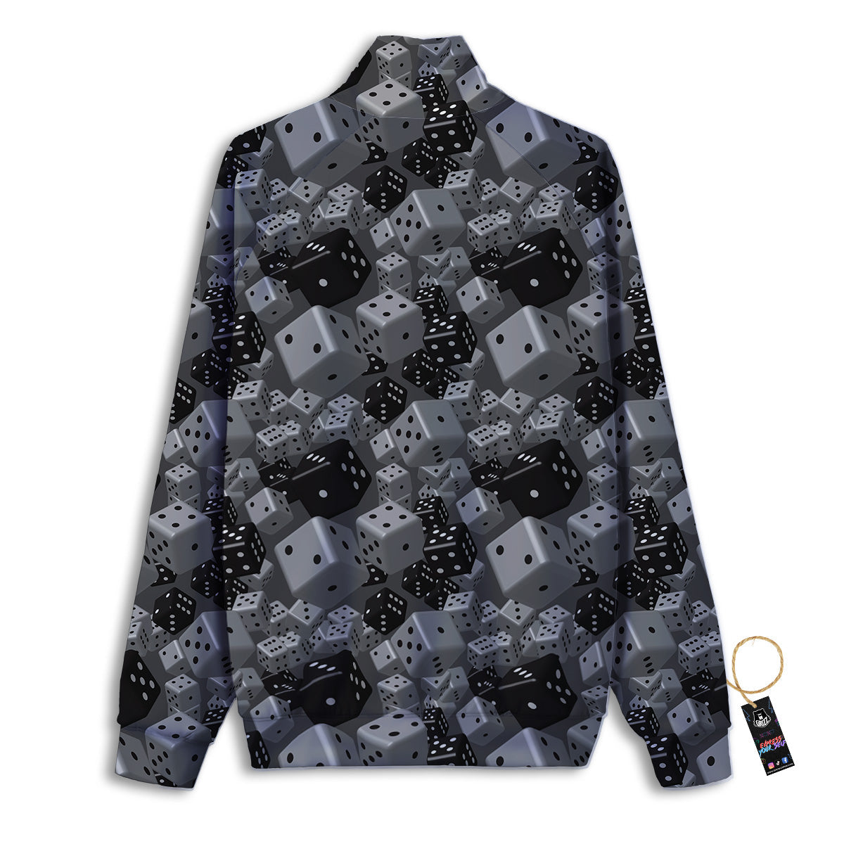 Gray Black 3D Dice Print Pattern Track Jacket-grizzshop