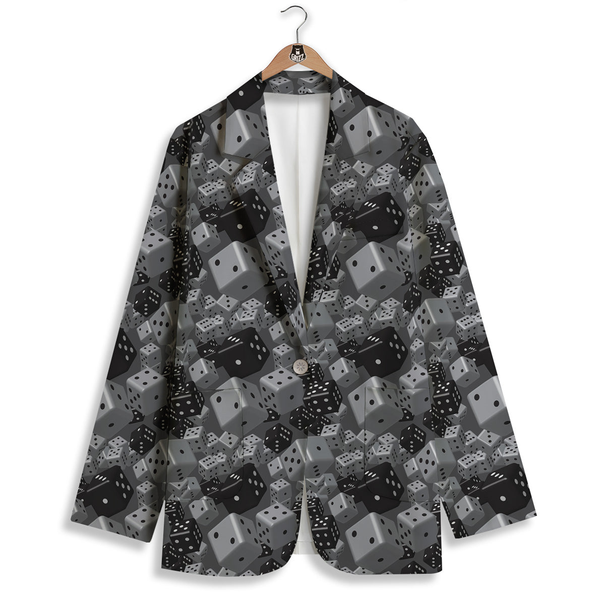 Gray Black 3D Dice Print Pattern Women's Blazer-grizzshop