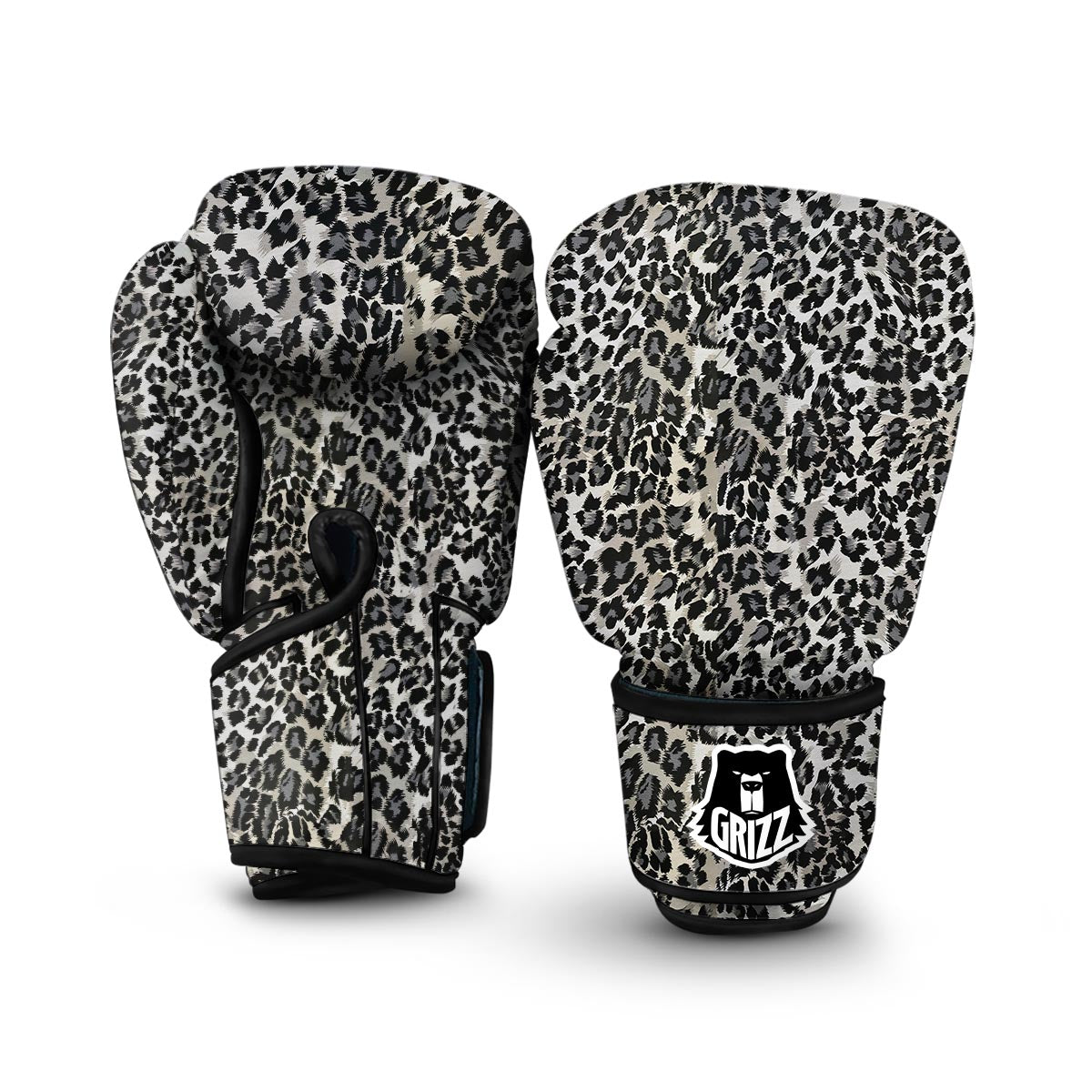 Gray Cheetah Leopard Pattern Print Boxing Gloves-grizzshop