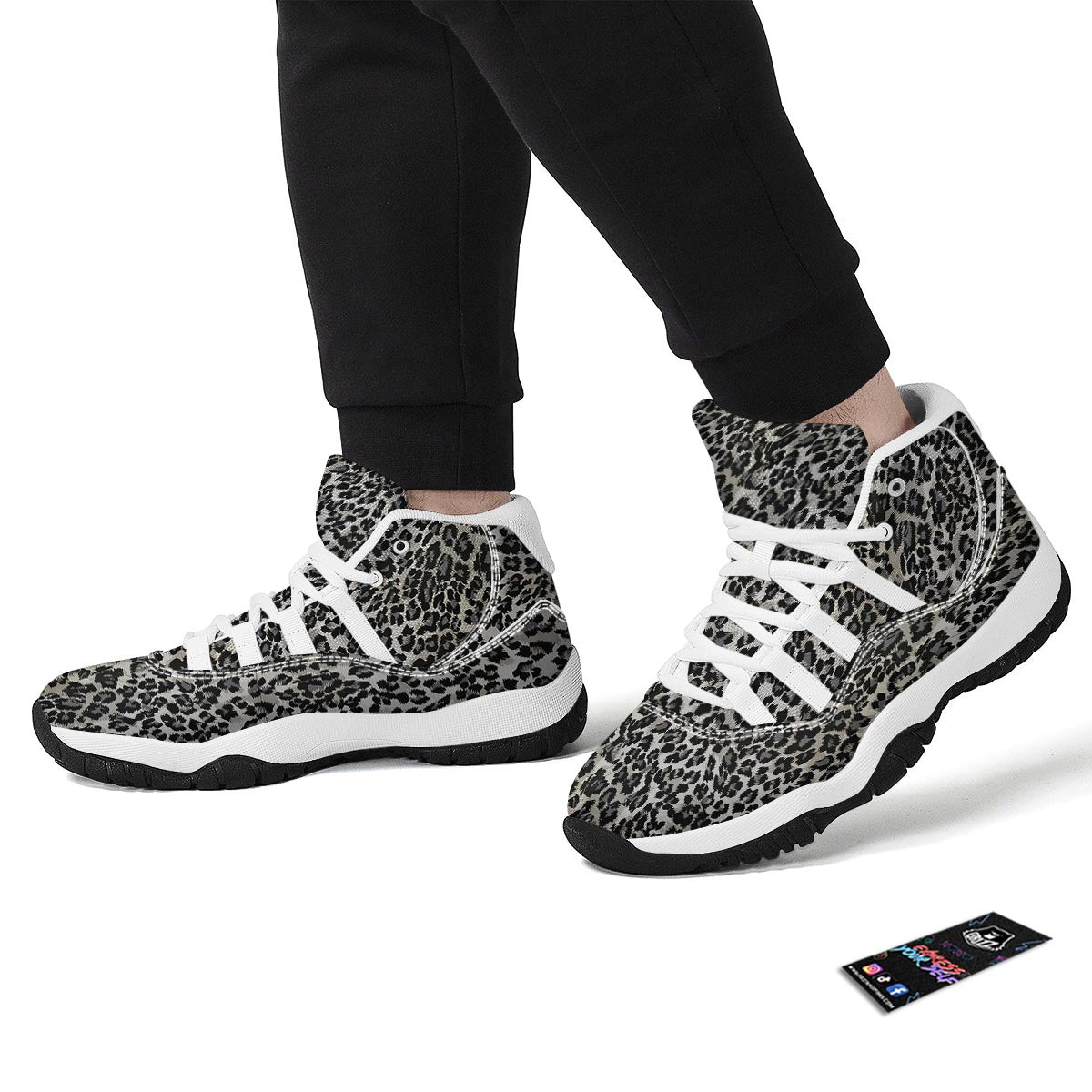 Gray Cheetah Leopard Pattern Print White Bball Shoes-grizzshop