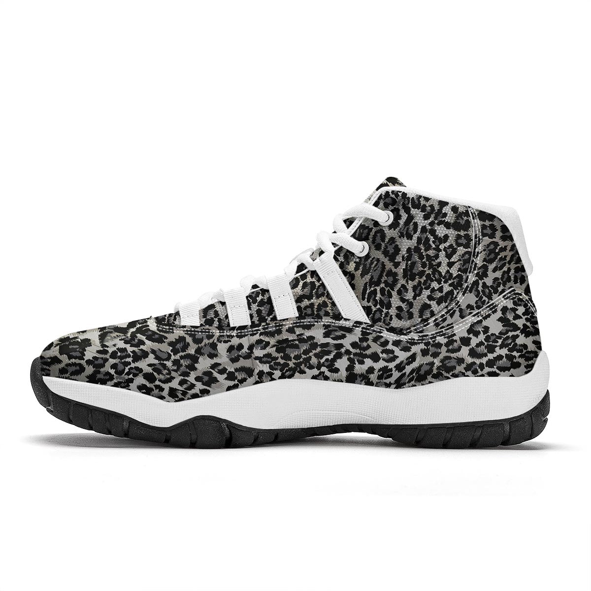 Gray Cheetah Leopard Pattern Print White Bball Shoes-grizzshop