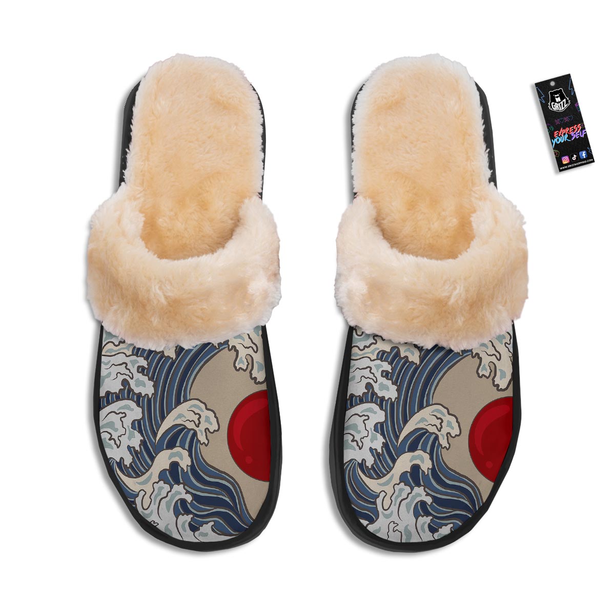 Great Kanagawa Wave Print Slippers-grizzshop