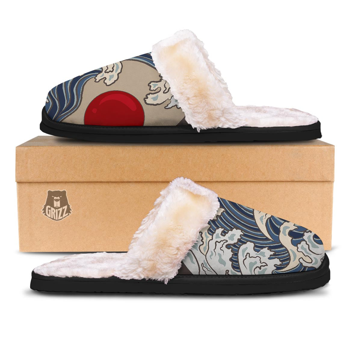 Great Kanagawa Wave Print Slippers-grizzshop