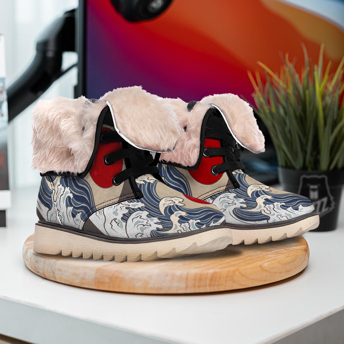 Great Kanagawa Wave Print Snow Boots-grizzshop