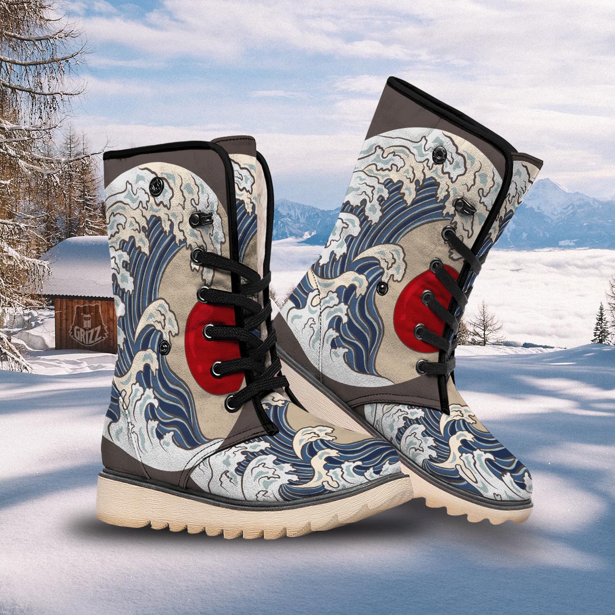 Great Kanagawa Wave Print Snow Boots-grizzshop