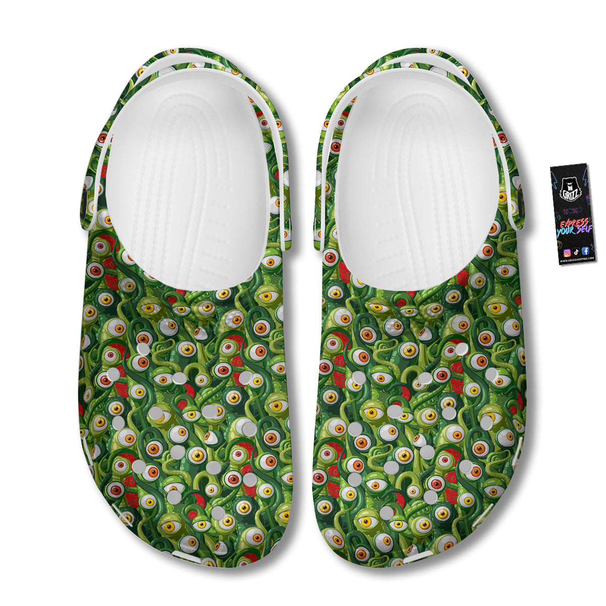 Green Alien Monster Print Pattern Clog-grizzshop