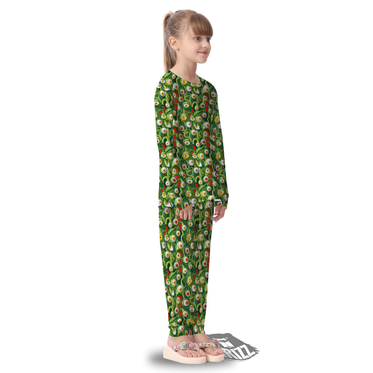 Green Alien Monster Print Pattern Kid's Pajamas-grizzshop