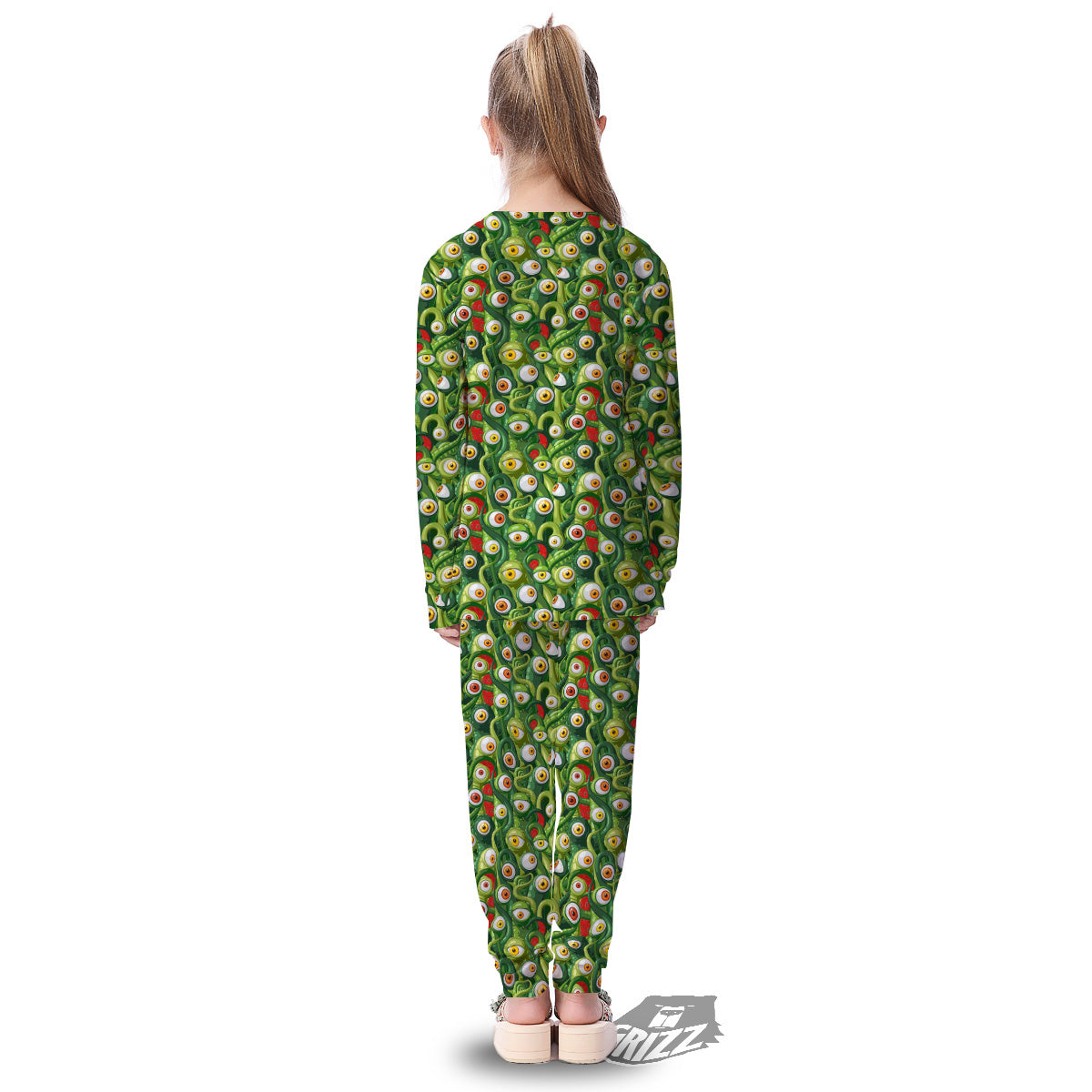 Green Alien Monster Print Pattern Kid's Pajamas-grizzshop