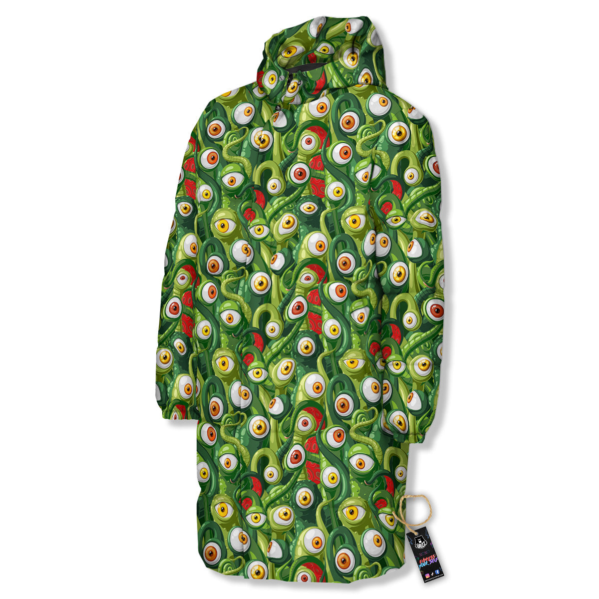 Green Alien Monster Print Pattern Long Down Jacket-grizzshop