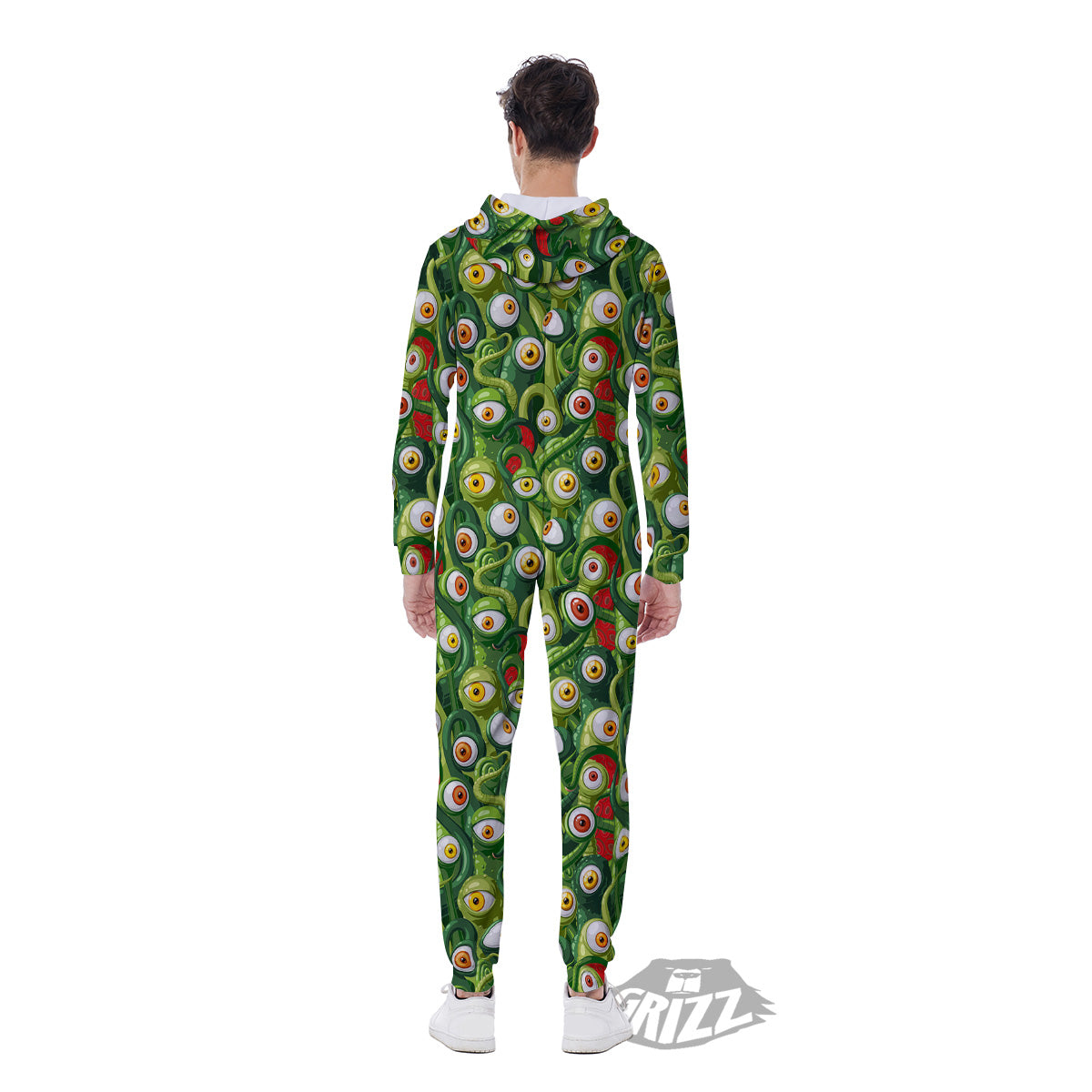 Green Alien Monster Print Pattern Men's Jumpsuit-grizzshop