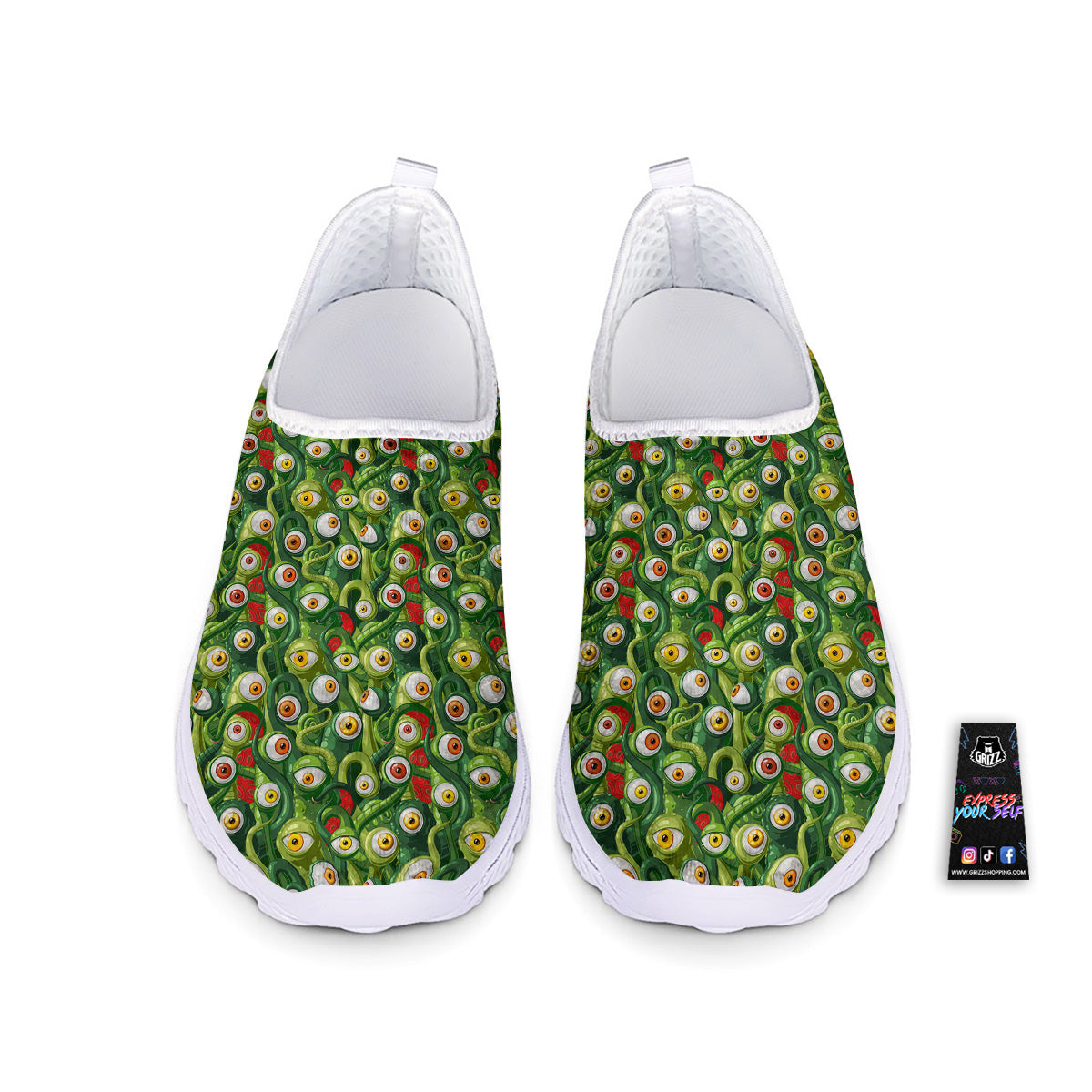 Green Alien Monster Print Pattern Nurse Shoes-grizzshop