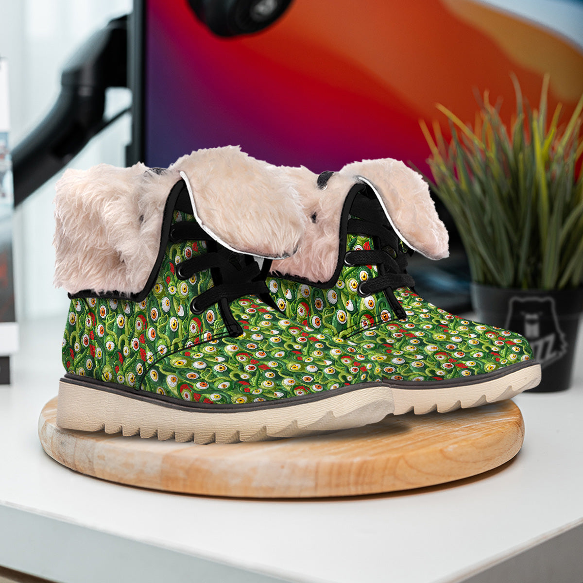 Green Alien Monster Print Pattern Snow Boots-grizzshop