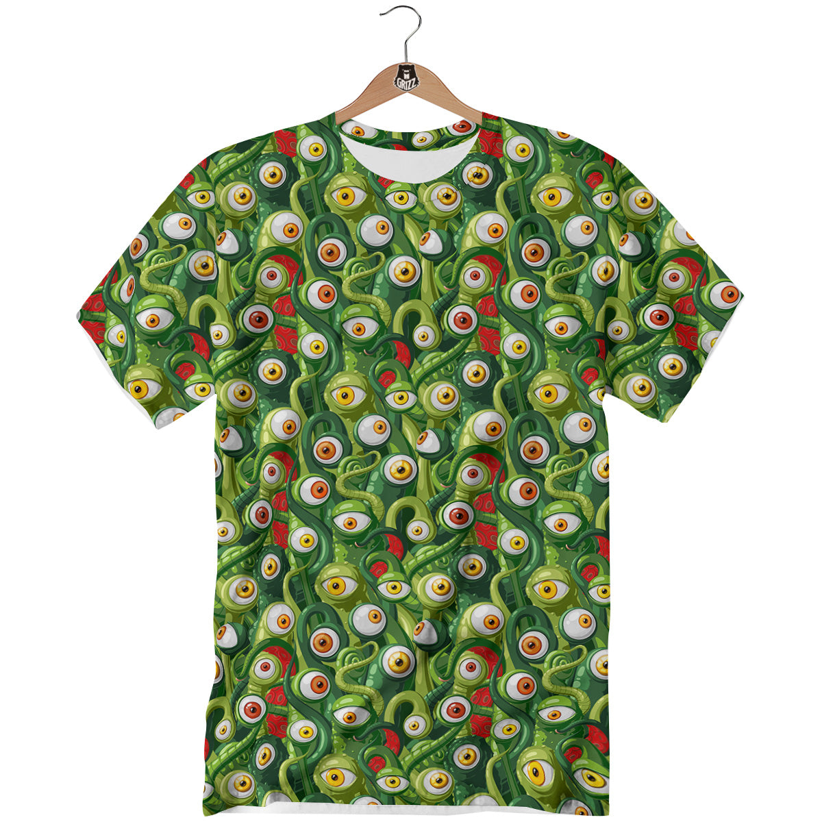 Green Alien Monster Print Pattern T-Shirt-grizzshop