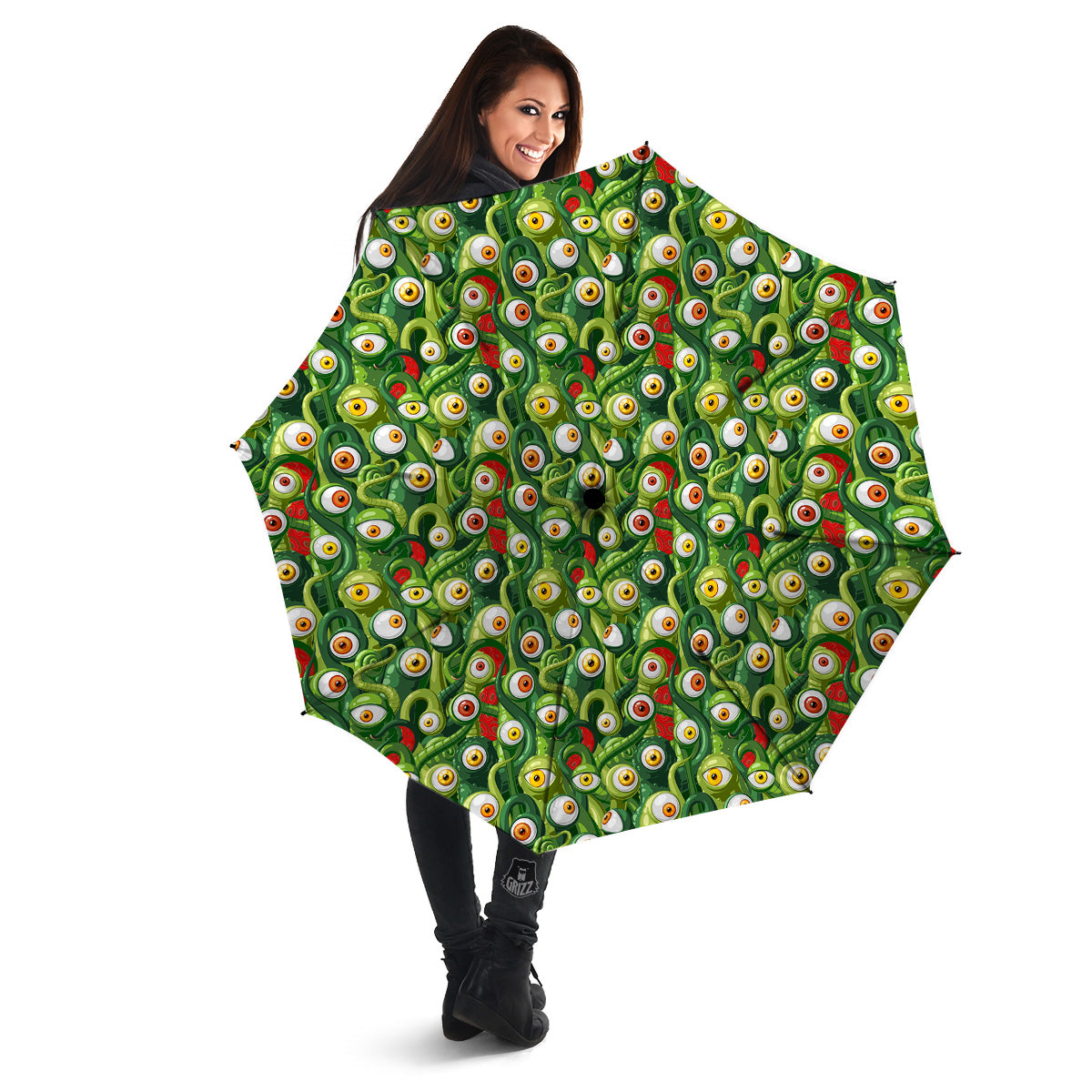 Green Alien Monster Print Pattern Umbrella-grizzshop