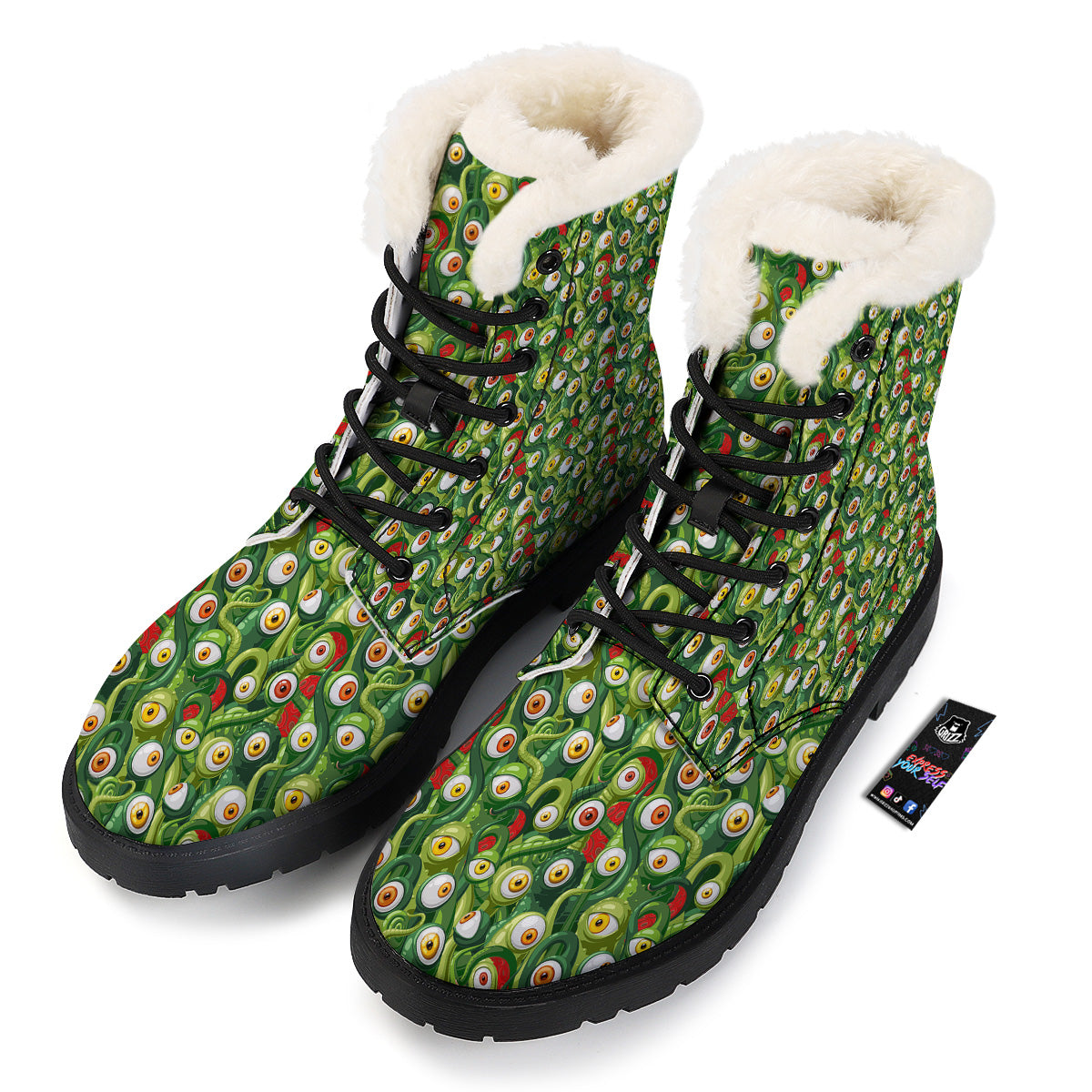 Green Alien Monster Print Pattern Winter Boots-grizzshop