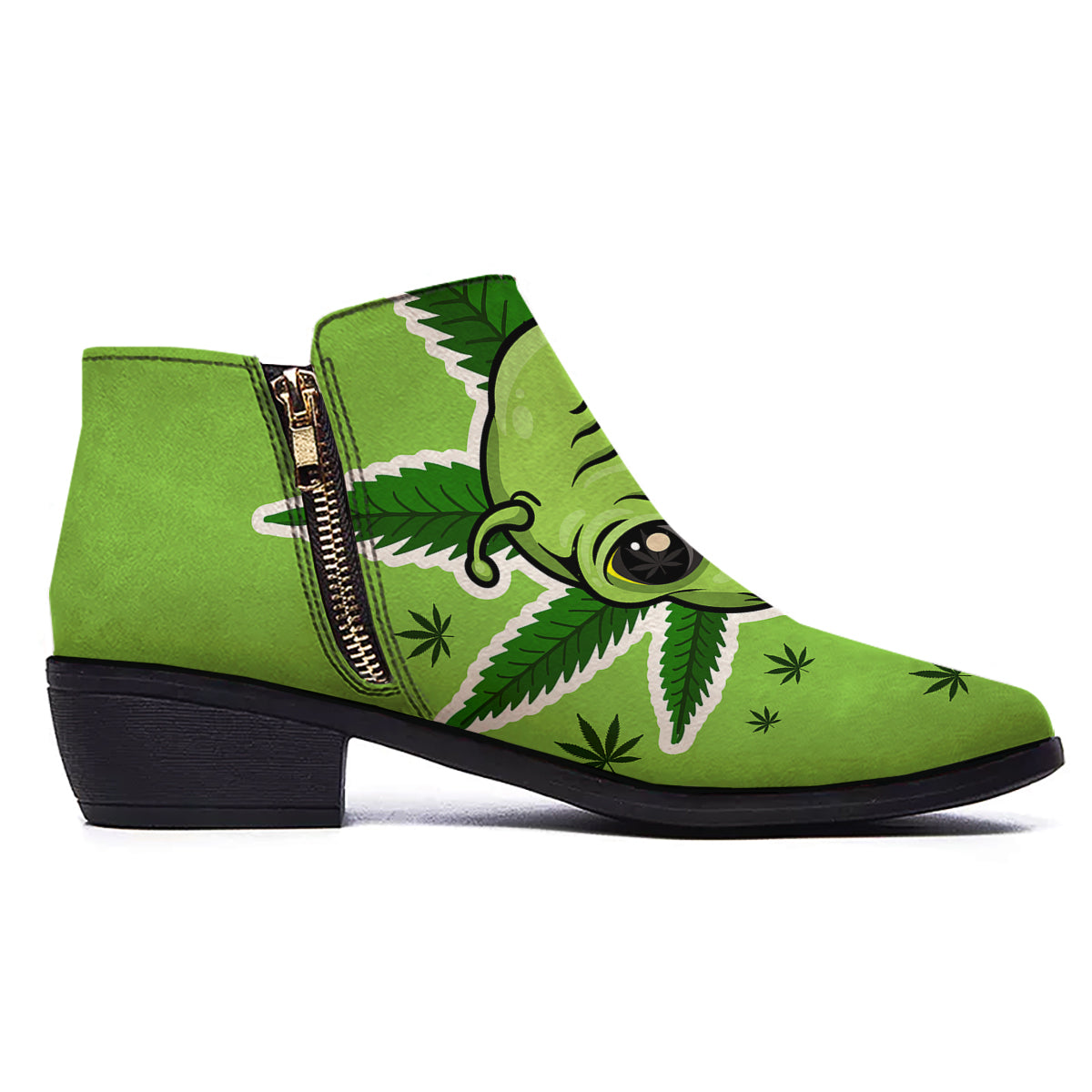 Green Alien Smoking Print Ankle Boots-grizzshop