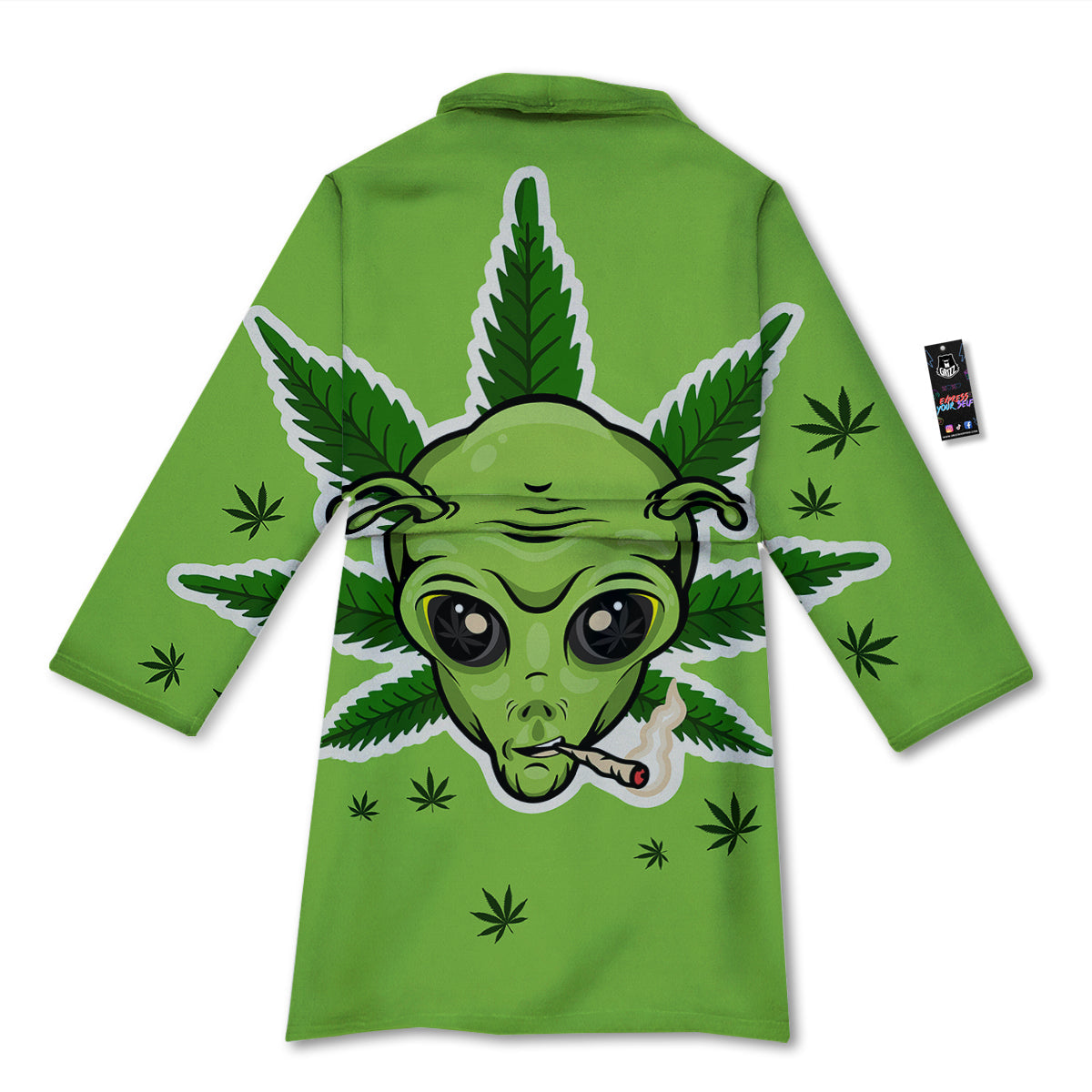 Green Alien Smoking Print Bathrobe-grizzshop