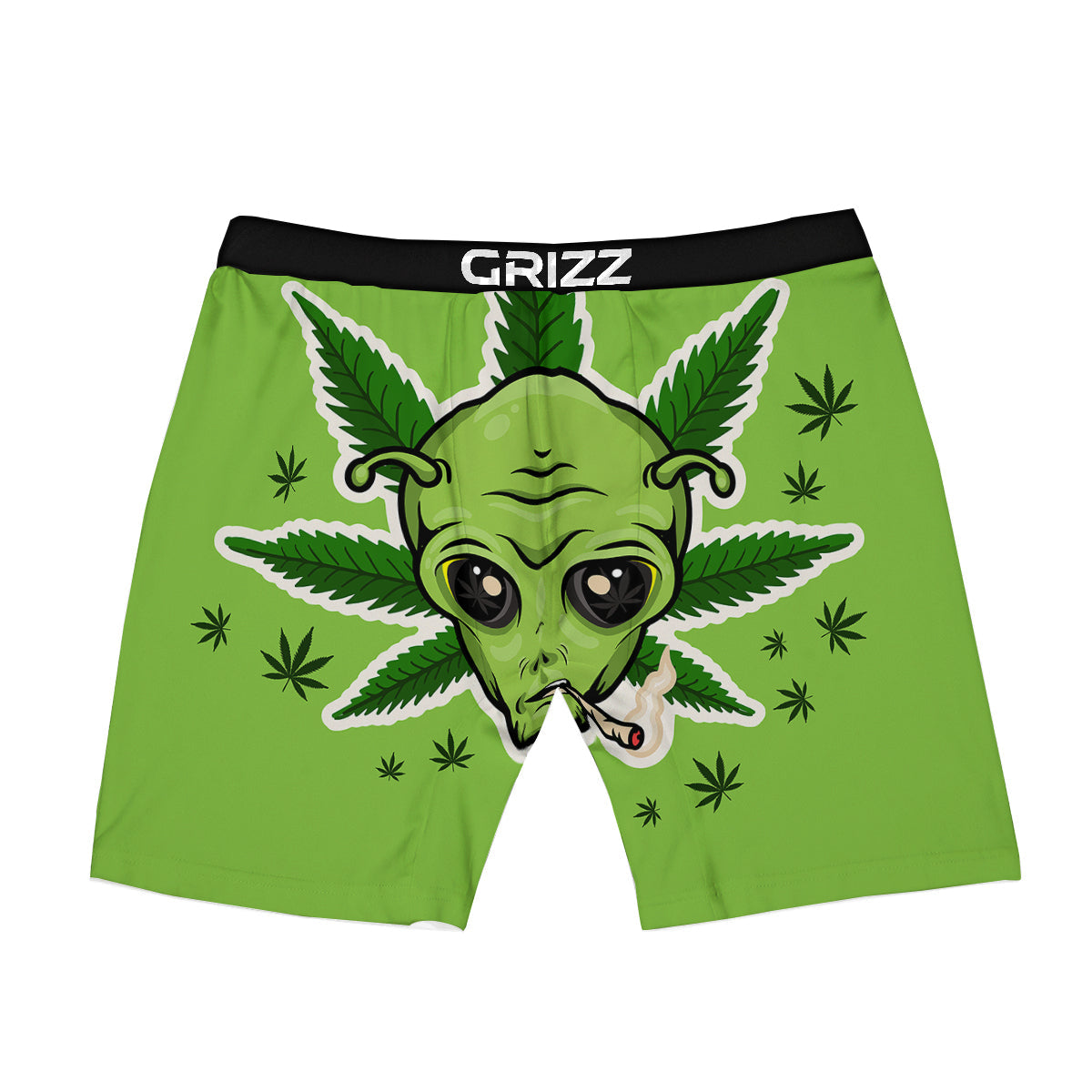Green Alien Smoking Print Boxer Briefs-grizzshop