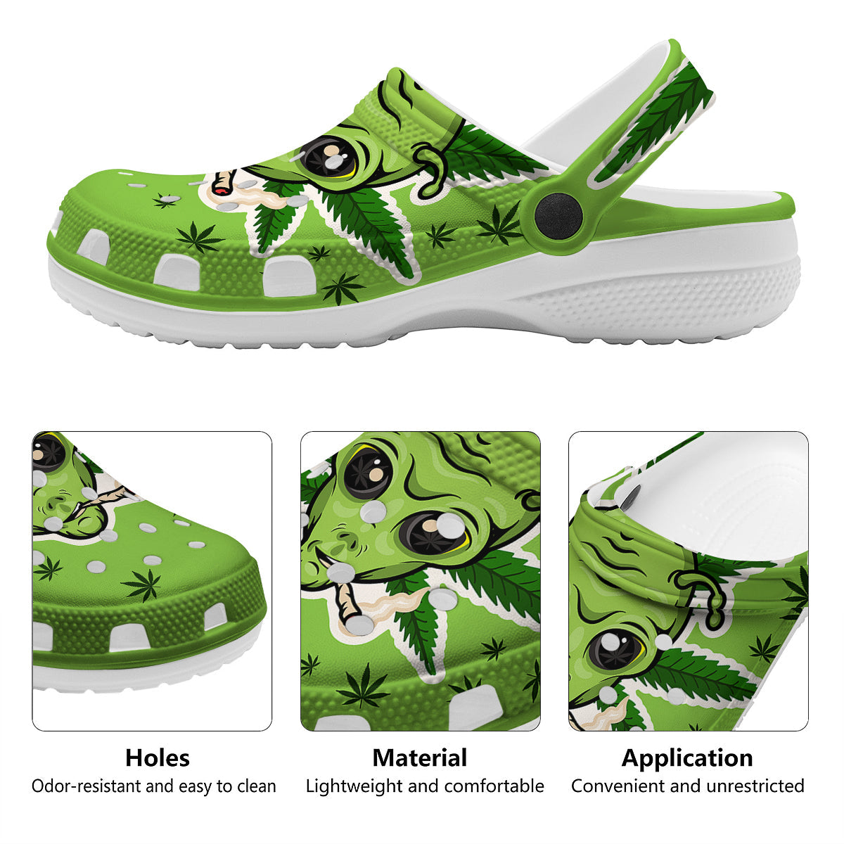 Green Alien Smoking Print Clog-grizzshop