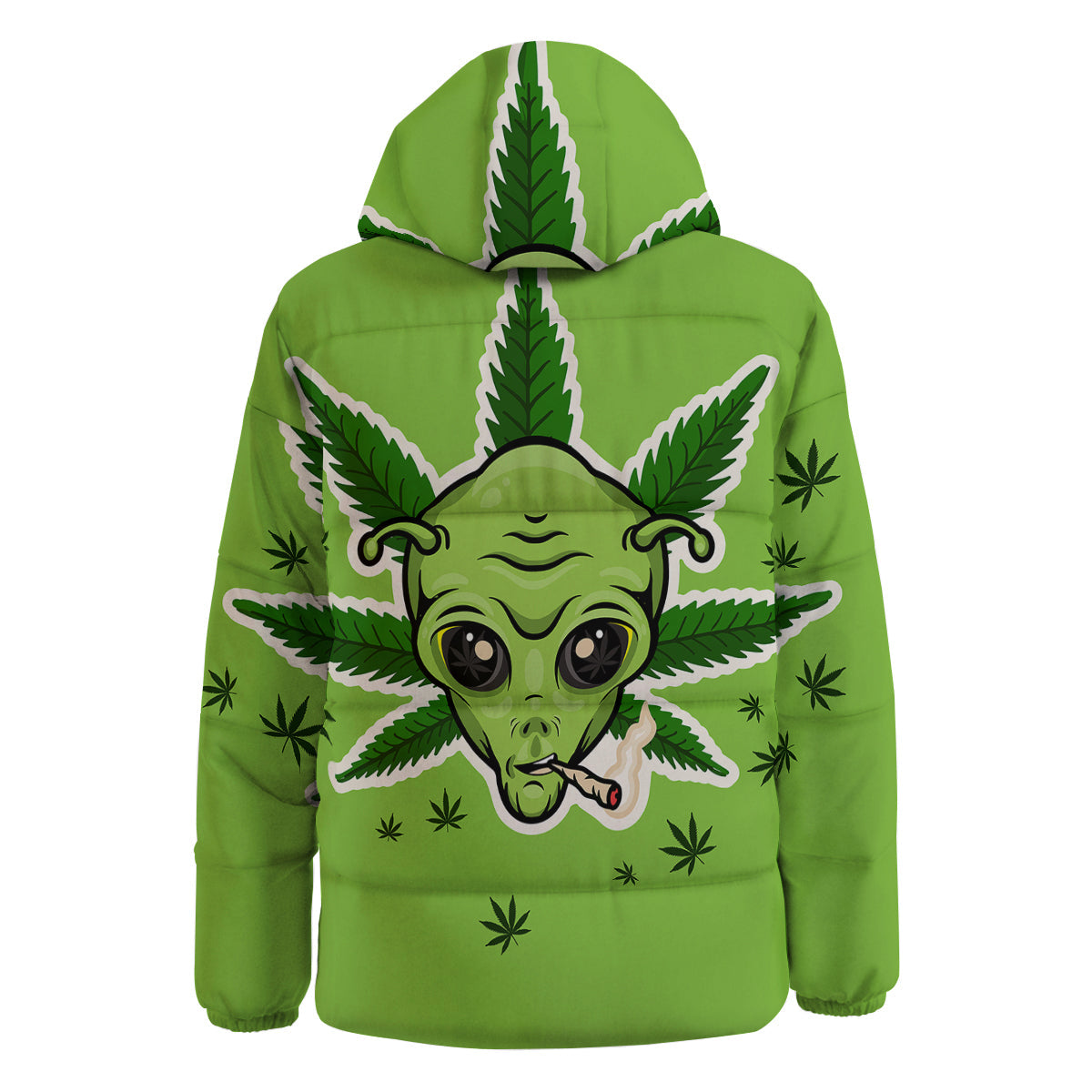 Green Alien Smoking Print Down Jacket-grizzshop