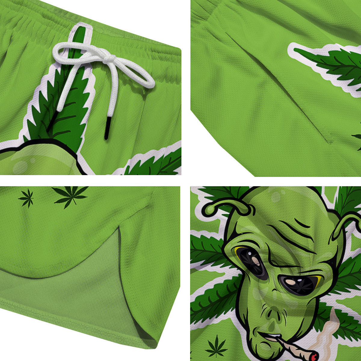 Green Alien Smoking Print Men's Running Shorts-grizzshop