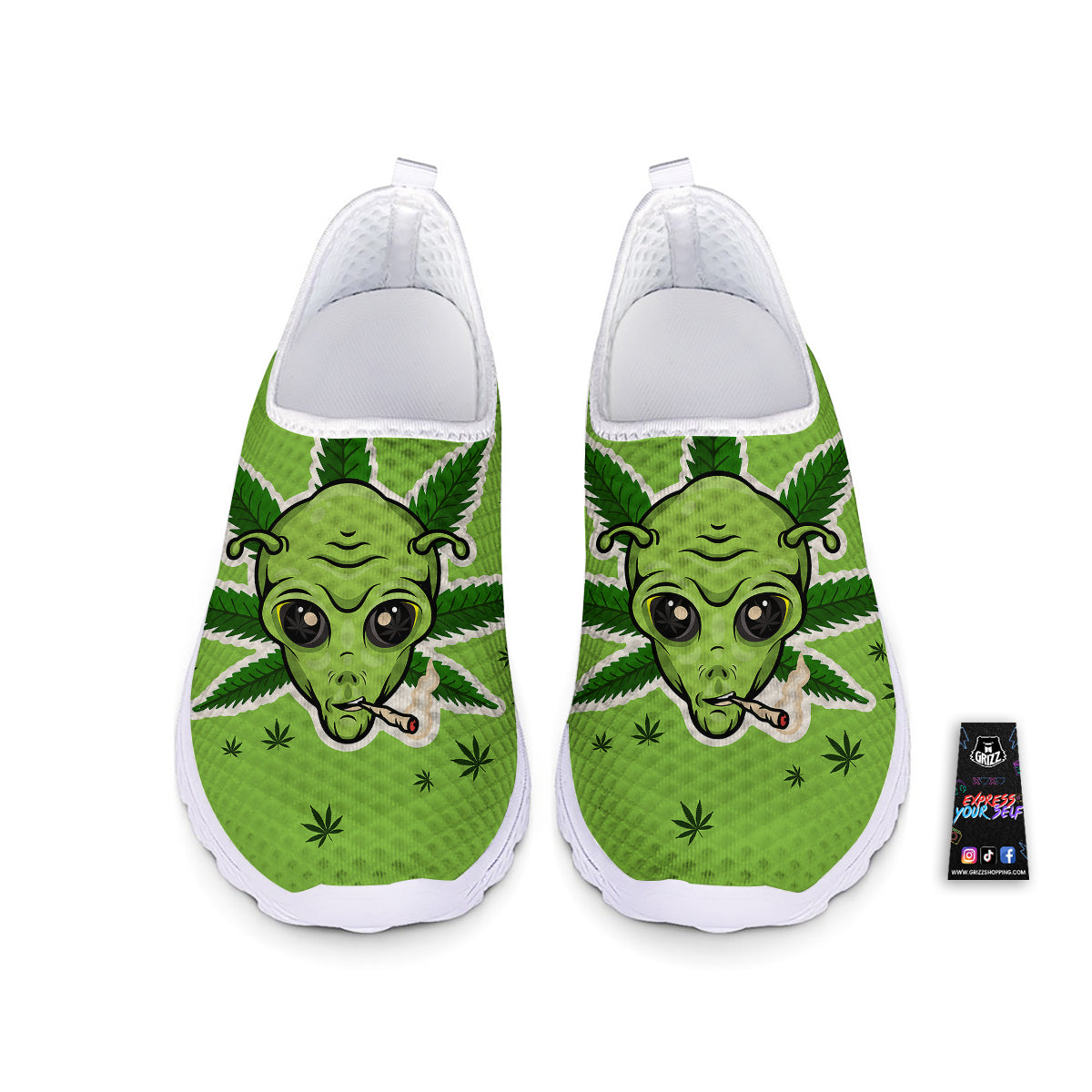 Green Alien Smoking Print Nurse Shoes-grizzshop