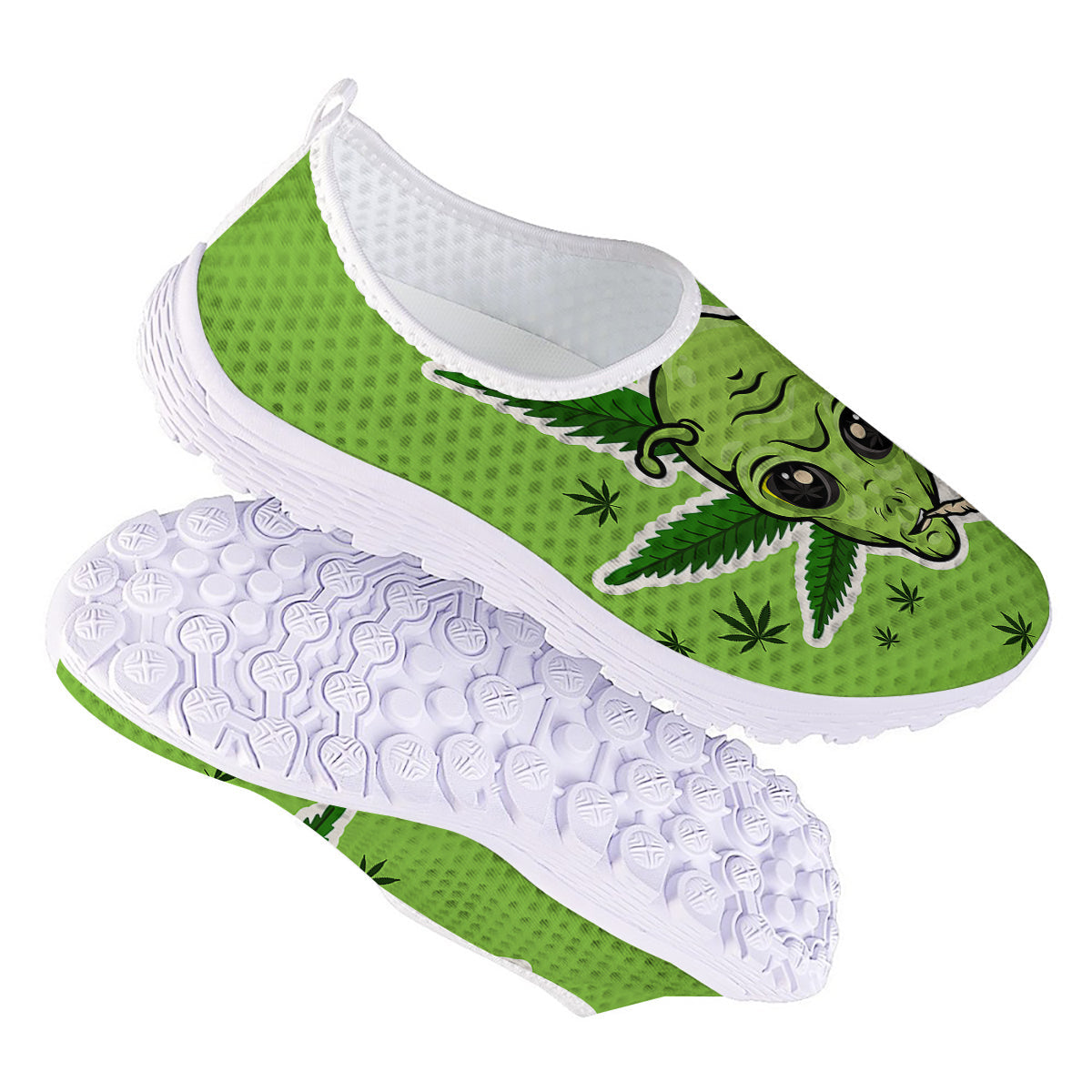 Green Alien Smoking Print Nurse Shoes-grizzshop